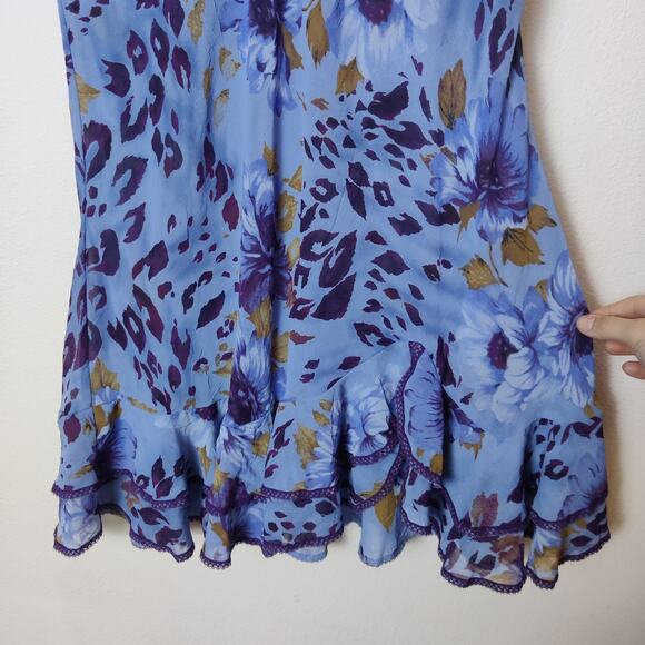 Y2K Sensara Purple Floral Flouncy Flutter Dress Large Forest Fairy Semi Sheer - Picture 5 of 11